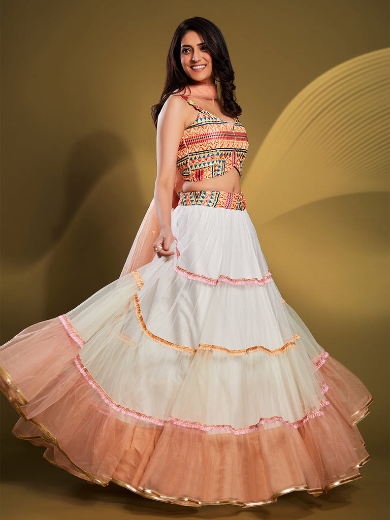 White Soft Net Solid Semi Stitched Lehenga Choli Clothsvilla