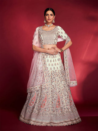 Stylish White Soft Silk Embroidered Semi Stitched Lehenga Choli Clothsvilla