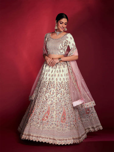 Stylish White Soft Silk Embroidered Semi Stitched Lehenga Choli Clothsvilla