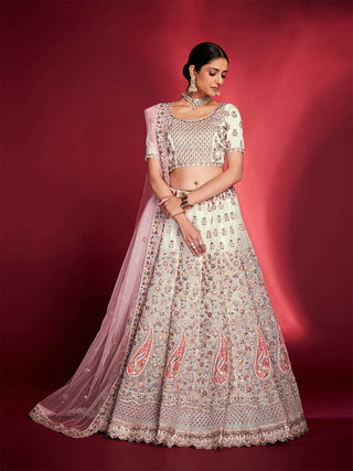 Stylish White Soft Silk Embroidered Semi Stitched Lehenga Choli Clothsvilla