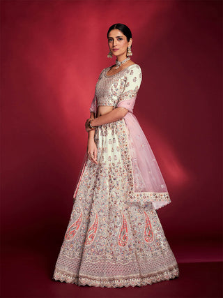 Stylish White Soft Silk Embroidered Semi Stitched Lehenga Choli Clothsvilla