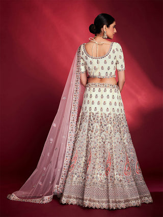 Stylish White Soft Silk Embroidered Semi Stitched Lehenga Choli Clothsvilla