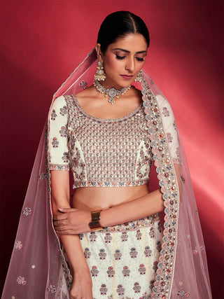 Stylish White Soft Silk Embroidered Semi Stitched Lehenga Choli Clothsvilla
