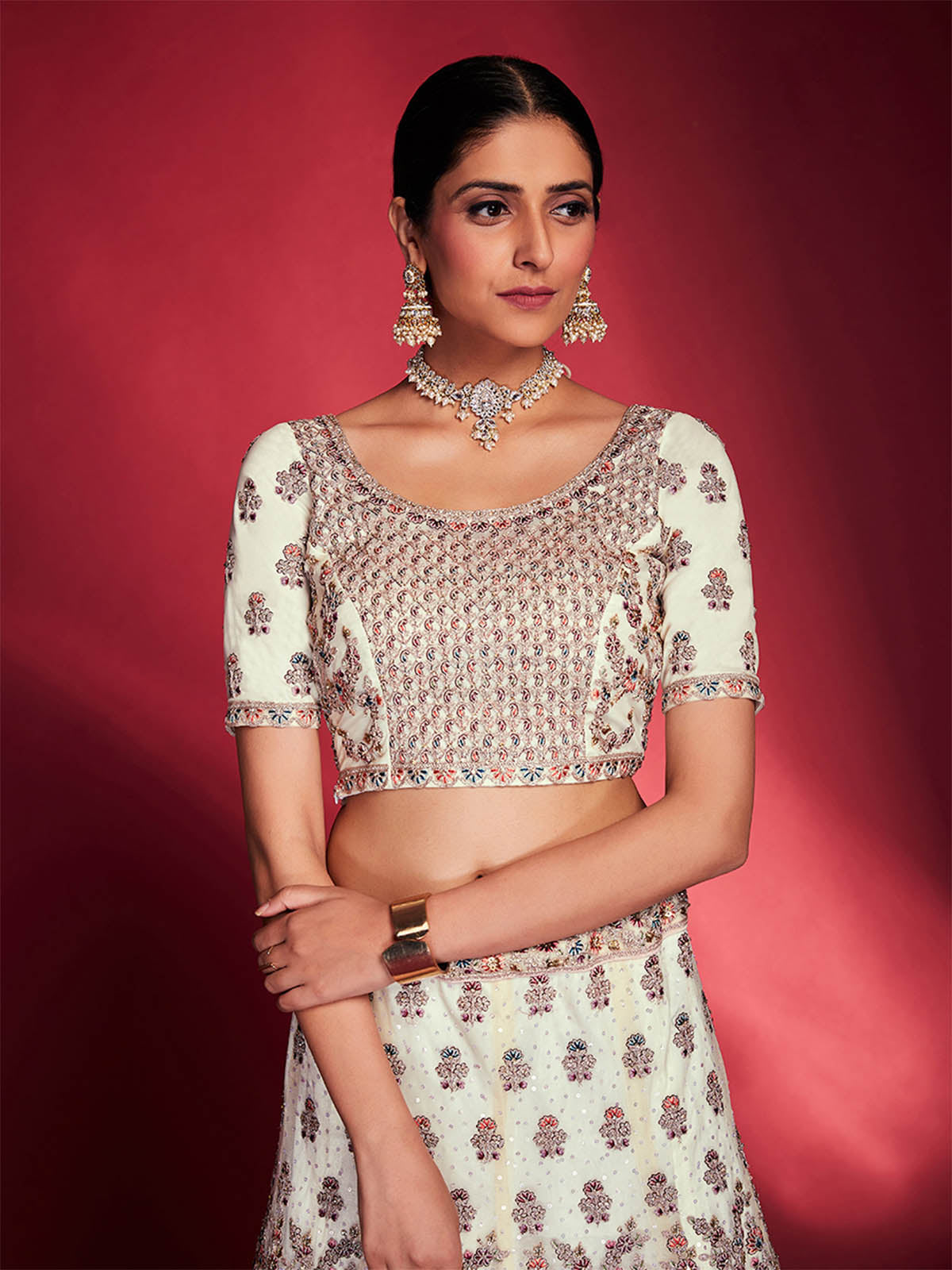 Stylish White Soft Silk Embroidered Semi Stitched Lehenga Choli Clothsvilla