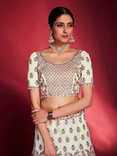 Load image into Gallery viewer, Stylish White Soft Silk Embroidered Semi Stitched Lehenga Choli Clothsvilla