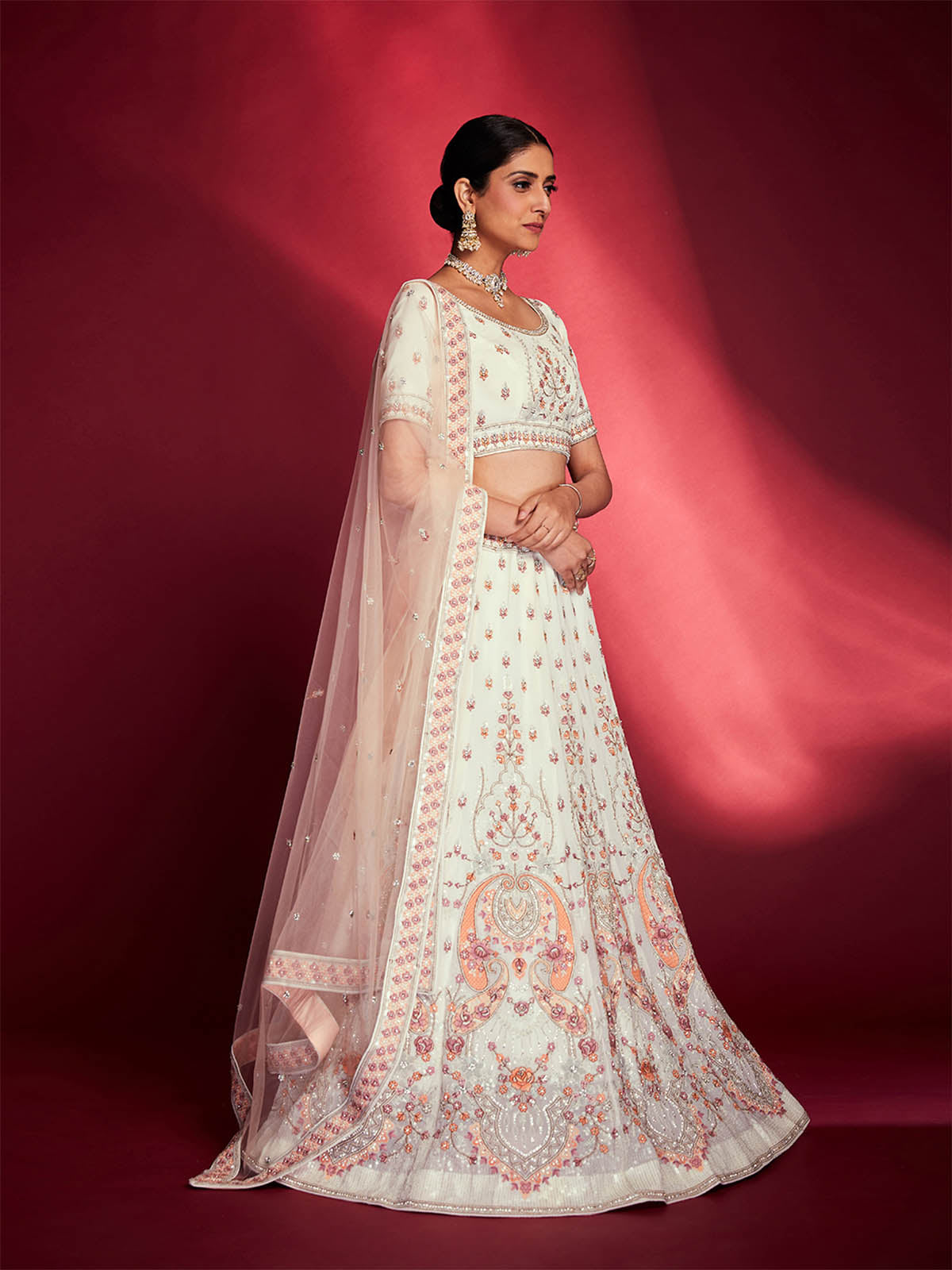 Stunning White Georgette Embroidered Semi Stitched Lehenga Choli Secondary image