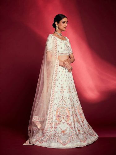 Stunning White Georgette Embroidered Semi Stitched Lehenga Choli Clothsvilla