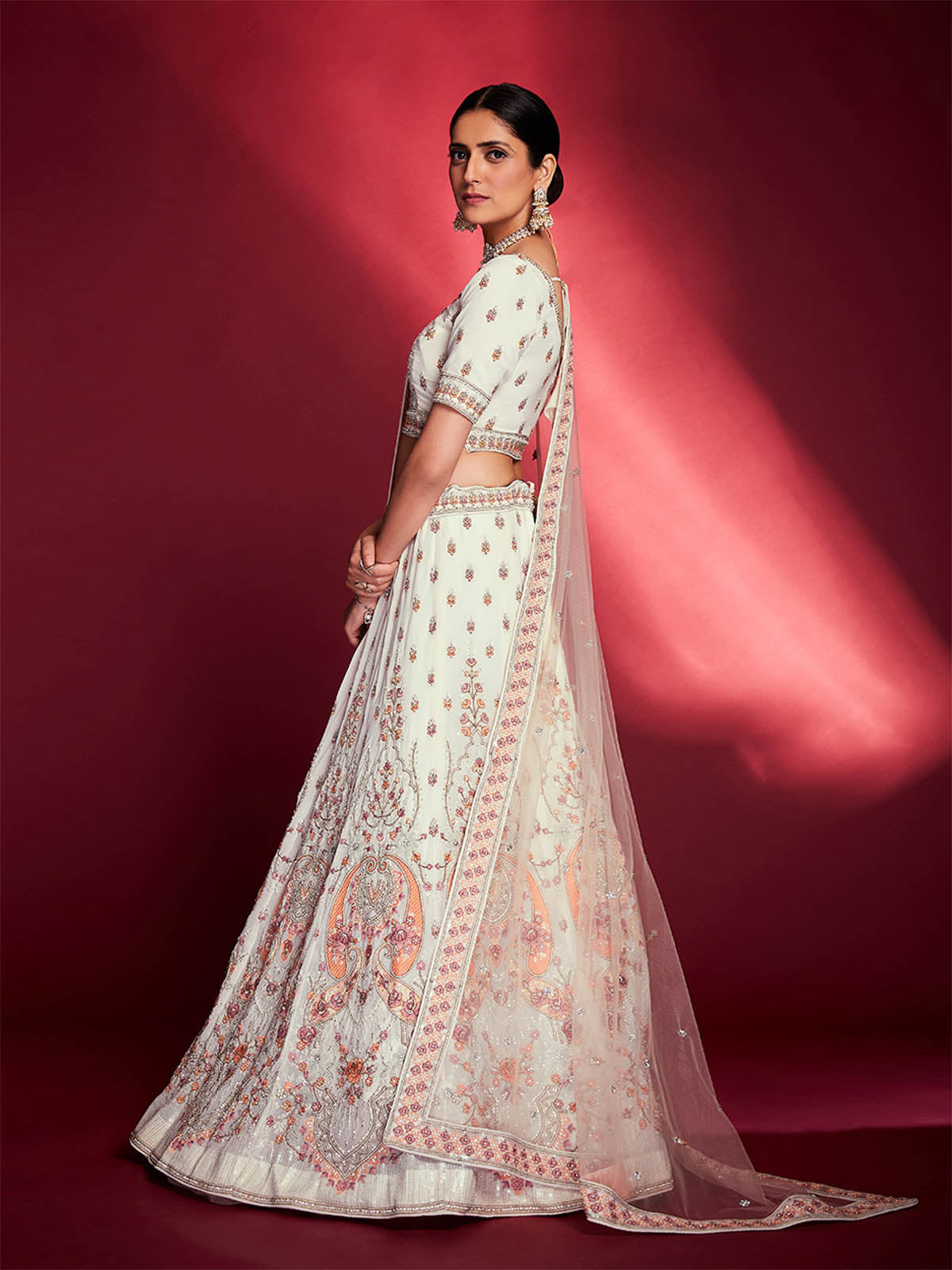 Stunning White Georgette Embroidered Semi Stitched Lehenga Choli Clothsvilla