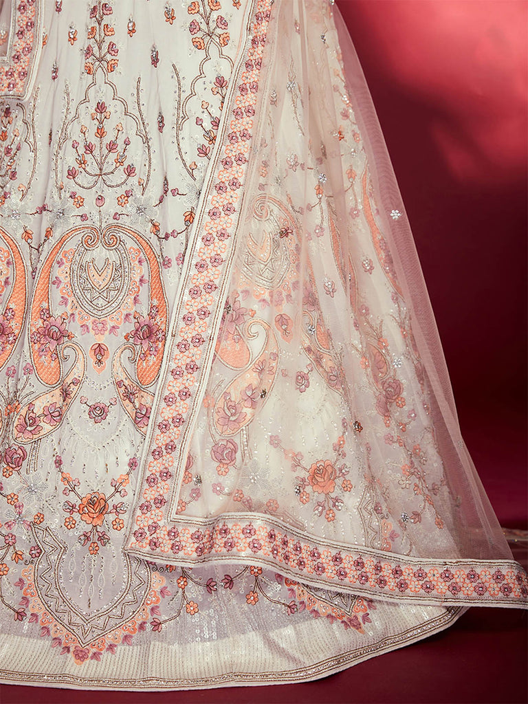 Stunning White Georgette Embroidered Semi Stitched Lehenga Choli Clothsvilla