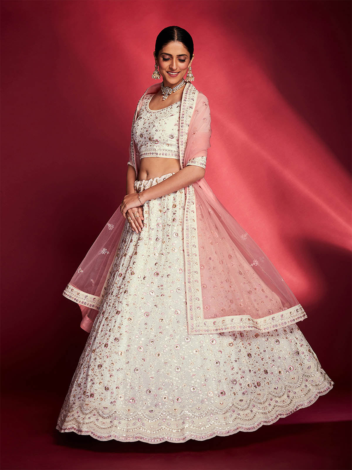 Gorgeous White Georgette Embroidered Semi Stitched Lehenga Choli Clothsvilla