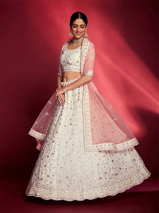 Gorgeous White Georgette Embroidered Semi Stitched Lehenga Choli Clothsvilla