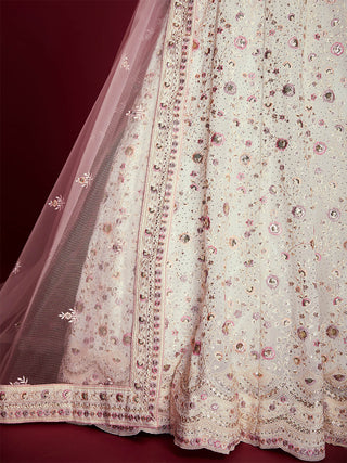 Gorgeous White Georgette Embroidered Semi Stitched Lehenga Choli Clothsvilla