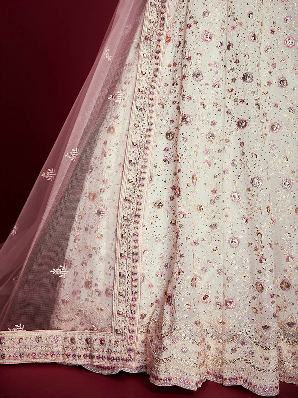 Gorgeous White Georgette Embroidered Semi Stitched Lehenga Choli Clothsvilla