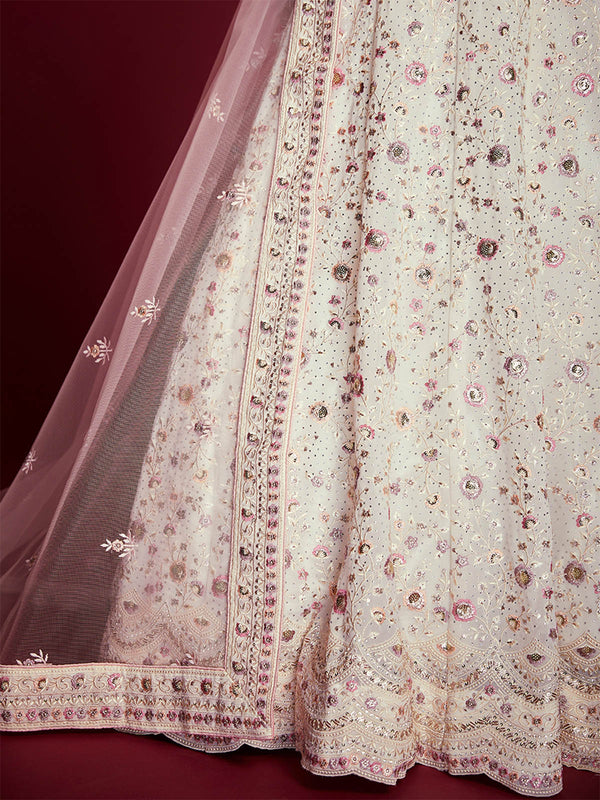 Gorgeous White Georgette Embroidered Semi Stitched Lehenga Choli Clothsvilla