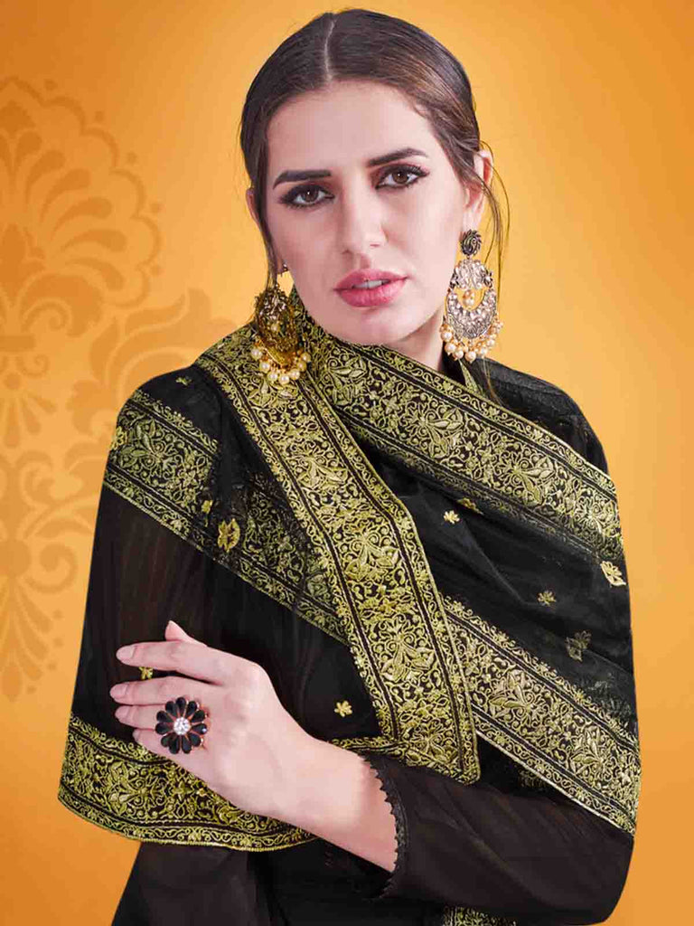 Attractive Black Georgette  Semi Stitched Kurta Set Clothsvilla