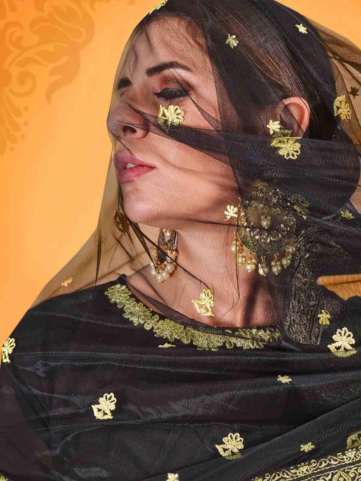 Attractive Black Georgette  Semi Stitched Kurta Set Clothsvilla