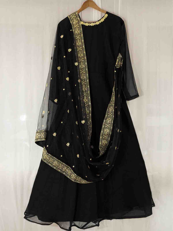 Attractive Black Georgette  Semi Stitched Kurta Set Clothsvilla
