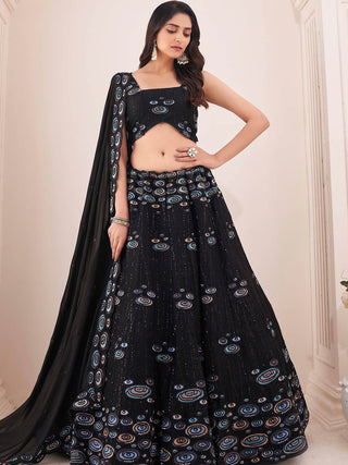 Black Georgette Embroidery Semi Stitched Lehenga Choli Clothsvilla