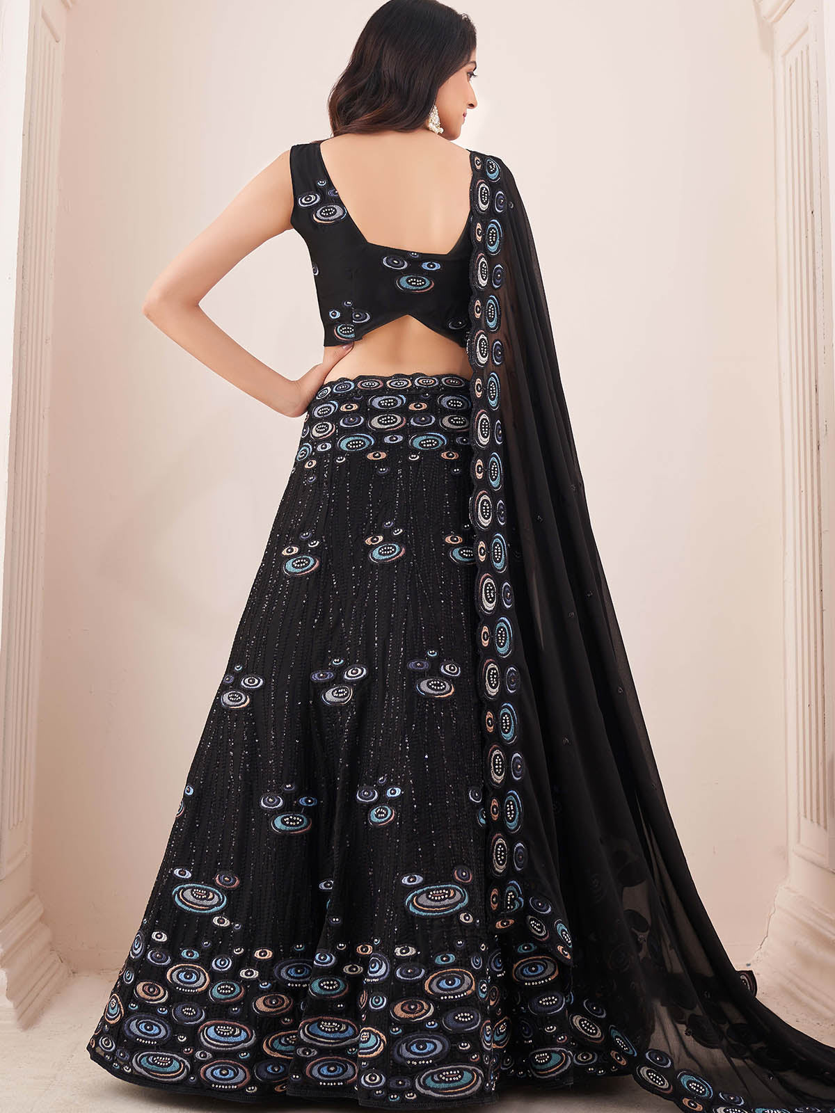Black Georgette Embroidery Semi Stitched Lehenga Choli Clothsvilla