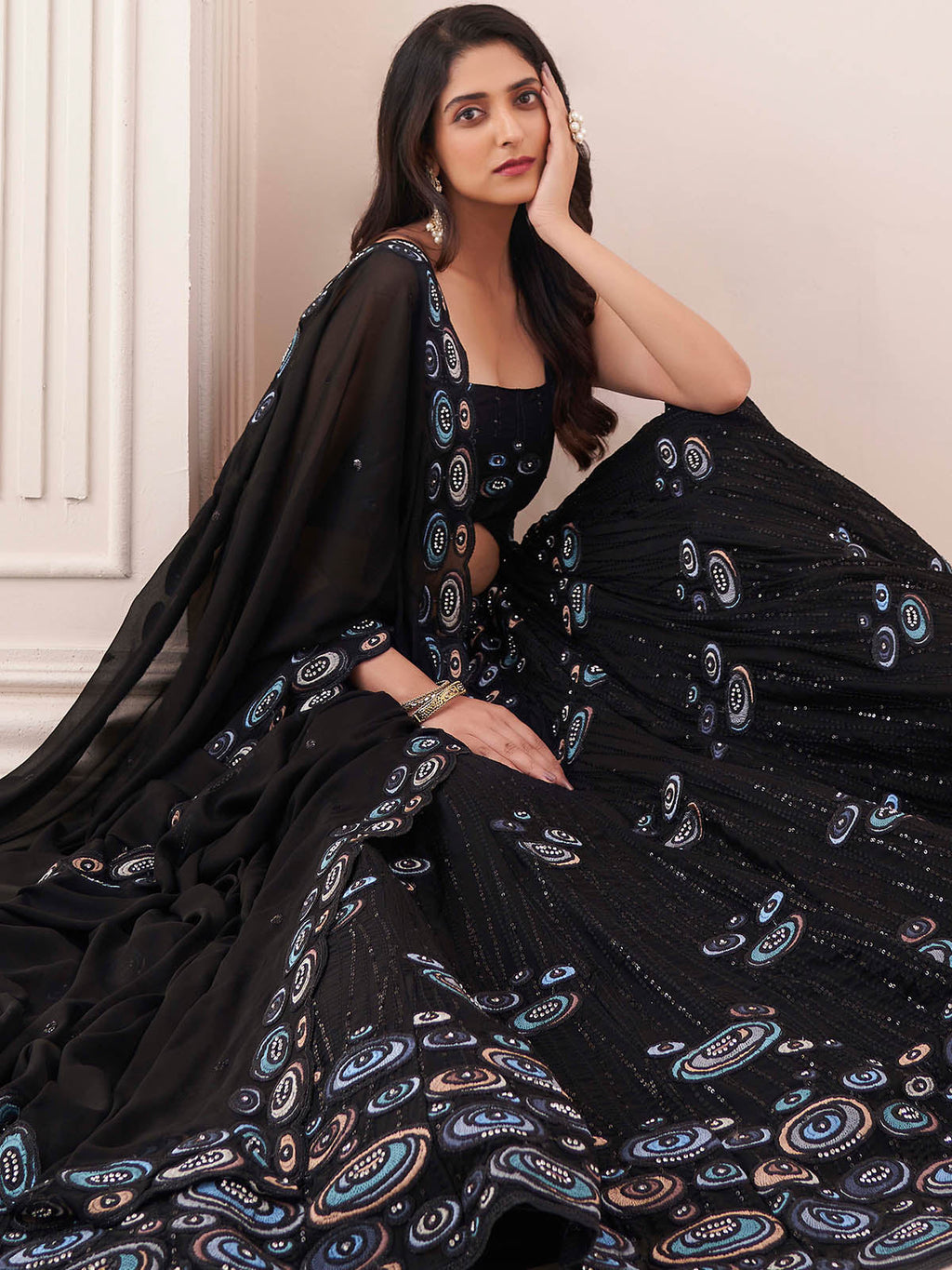 Black Georgette Embroidery Semi Stitched Lehenga Choli Clothsvilla