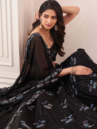 Black Georgette Embroidery Semi Stitched Lehenga Choli Clothsvilla