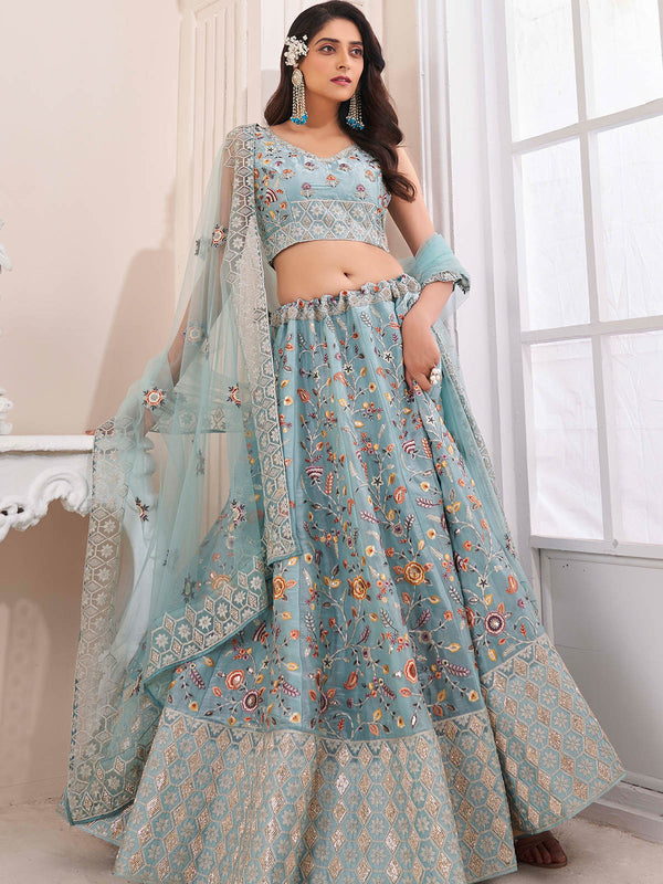 Blue Art Silk Embroidered Semi Stitched Lehenga Choli Clothsvilla