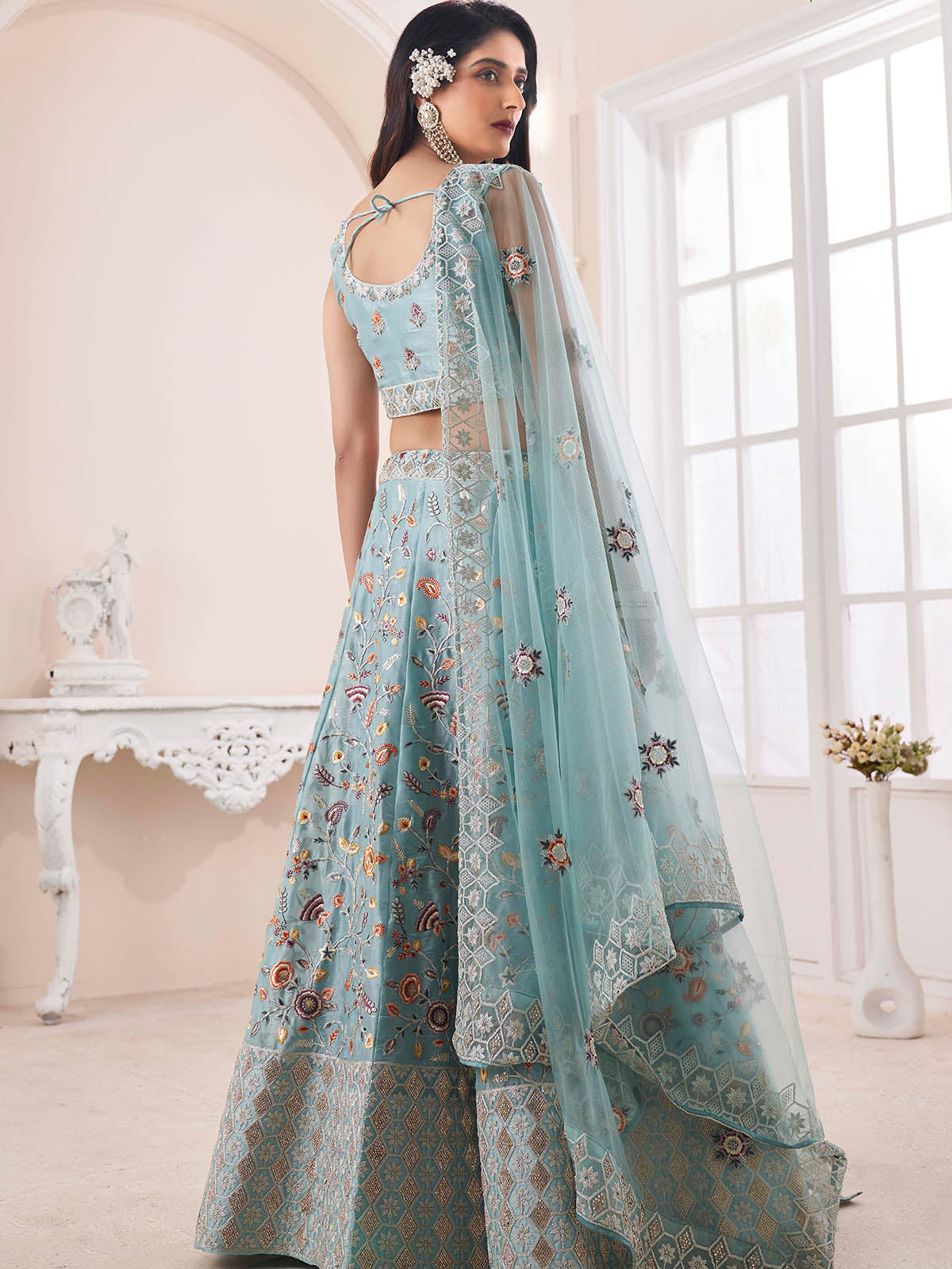 Blue Art Silk Embroidered Semi Stitched Lehenga Choli Clothsvilla