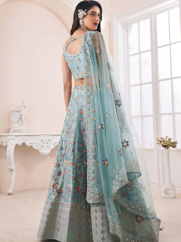 Blue Art Silk Embroidered Semi Stitched Lehenga Choli Clothsvilla