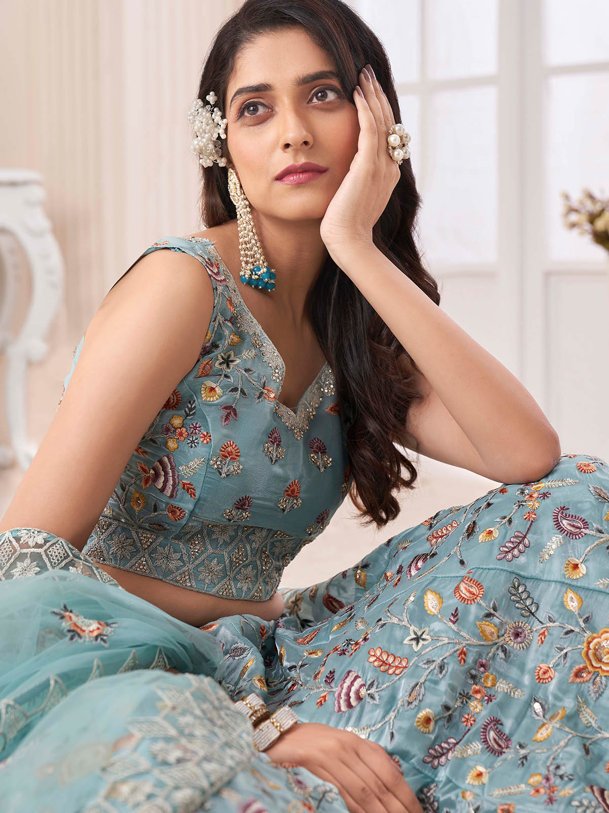 Blue Art Silk Embroidered Semi Stitched Lehenga Choli Clothsvilla
