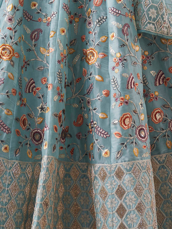 Blue Art Silk Embroidered Semi Stitched Lehenga Choli Clothsvilla