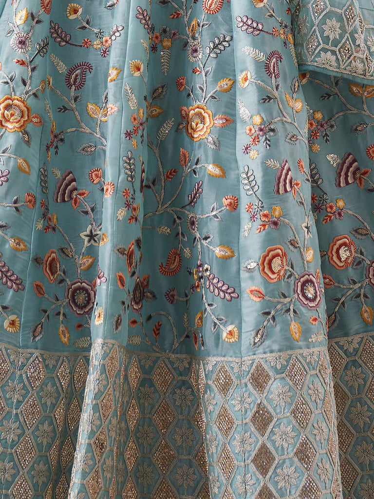 Blue Art Silk Embroidered Semi Stitched Lehenga Choli Clothsvilla