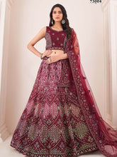 Load image into Gallery viewer, Maroon Soft Net Embroidery Semi Stitched Lehenga Choli Clothsvilla