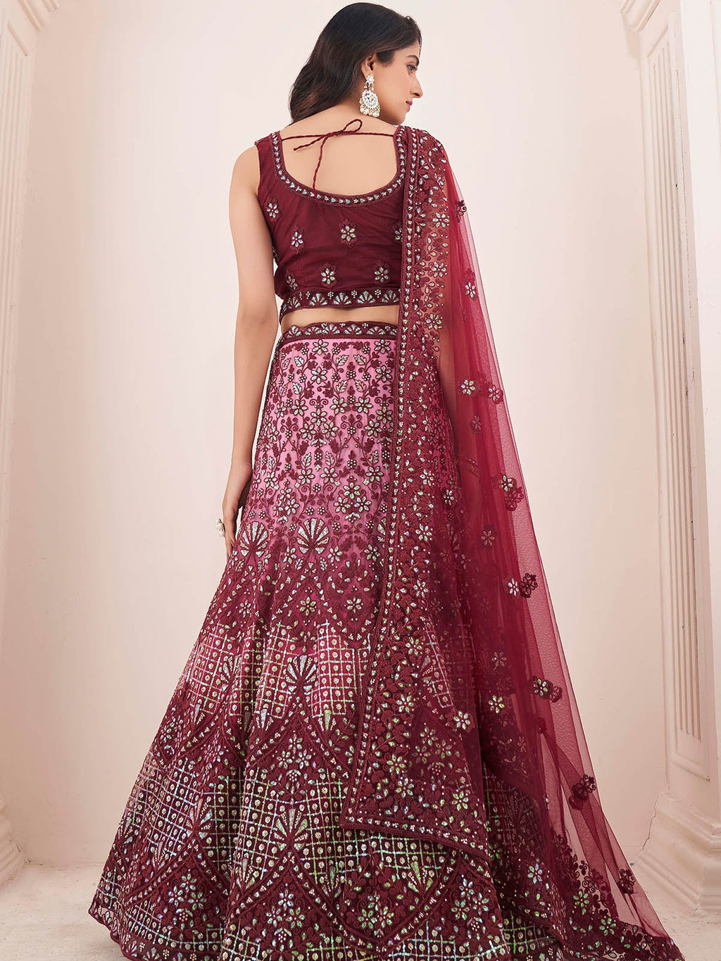 Maroon Soft Net Embroidery Semi Stitched Lehenga Choli Clothsvilla