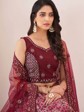 Load image into Gallery viewer, Maroon Soft Net Embroidery Semi Stitched Lehenga Choli Clothsvilla