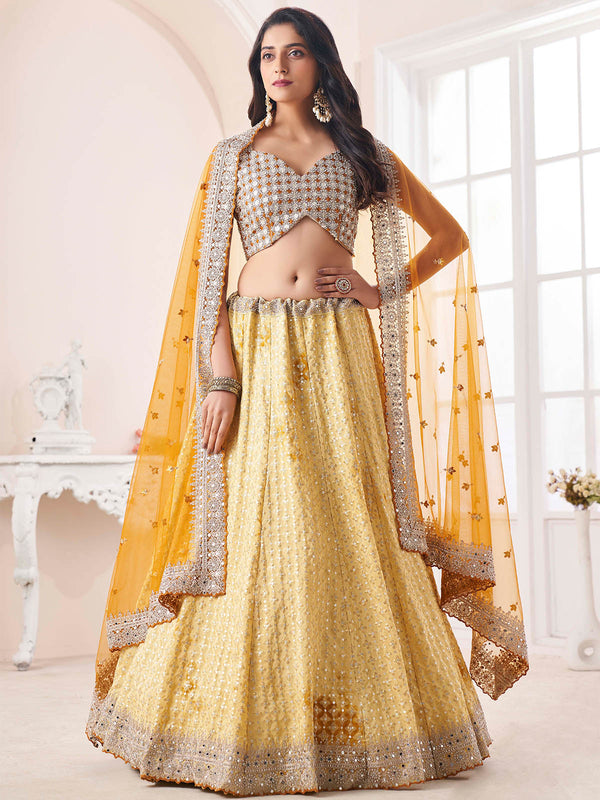 Yellow Georgette Embellished Semi Stitched Lehenga Choli Clothsvilla