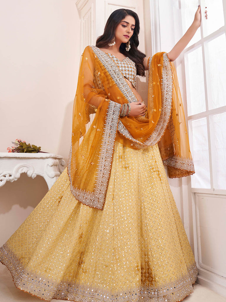 Yellow Georgette Embellished Semi Stitched Lehenga Choli Clothsvilla