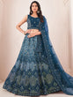 Load image into Gallery viewer, Women's Teal Net Semi Stitched Lehenga With Unstitched Blouse Clothsvilla