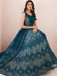 Load image into Gallery viewer, Women's Teal Net Semi Stitched Lehenga With Unstitched Blouse Clothsvilla