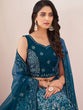 Load image into Gallery viewer, Women's Teal Net Semi Stitched Lehenga With Unstitched Blouse Clothsvilla