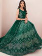 Load image into Gallery viewer, Women's Green Net Semi stitched Lehenga With Unstitched Blouse Clothsvilla