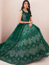 Load image into Gallery viewer, Women&#39;s Green Net Semi stitched Lehenga With Unstitched Blouse Clothsvilla