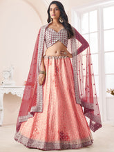 Load image into Gallery viewer, Women&#39;s Peach Georgette Semi stitched Lehenga With Unstitched Blouse Clothsvilla