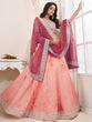 Load image into Gallery viewer, Women's Peach Georgette Semi stitched Lehenga With Unstitched Blouse Clothsvilla