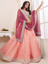 Load image into Gallery viewer, Women&#39;s Peach Georgette Semi stitched Lehenga With Unstitched Blouse Clothsvilla