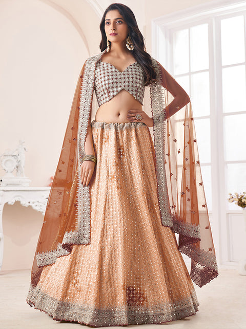 Women's Beige Georgette Semi stitched Lehenga With Unstitched Blouse Clothsvilla Main image