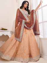 Load image into Gallery viewer, Women&#39;s Beige Georgette Semi stitched Lehenga With Unstitched Blouse Clothsvilla