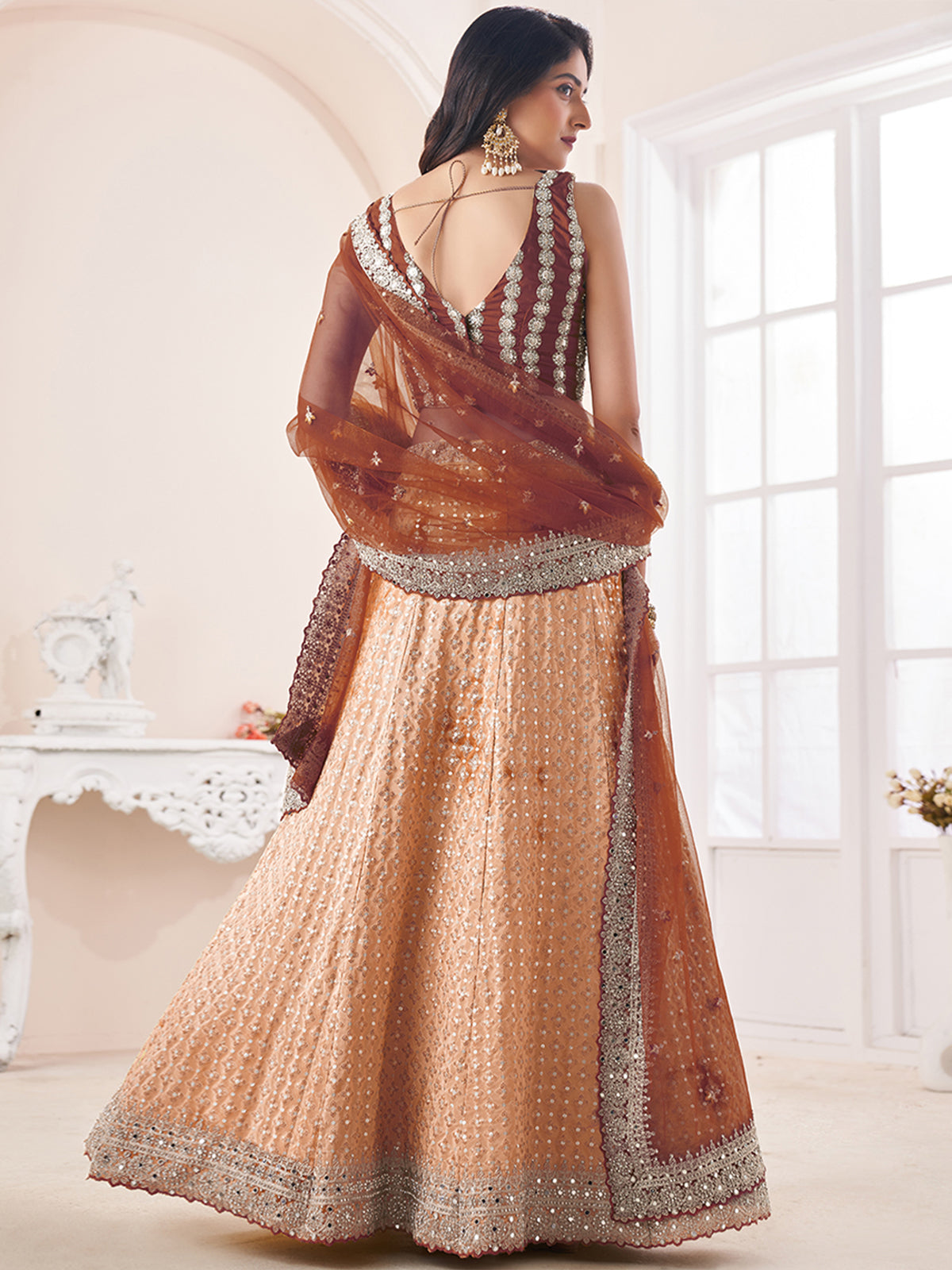 Women's Beige Georgette Semi stitched Lehenga With Unstitched Blouse Clothsvilla