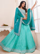 Load image into Gallery viewer, Women's Turquoise Georgette Semi stitched Lehenga With Unstitched Blouse Clothsvilla