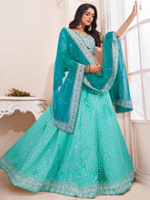 Load image into Gallery viewer, Women&#39;s Turquoise Georgette Semi stitched Lehenga With Unstitched Blouse Clothsvilla