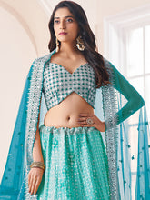 Load image into Gallery viewer, Women&#39;s Turquoise Georgette Semi stitched Lehenga With Unstitched Blouse Clothsvilla